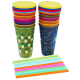Set 12 pahare reutilizabile cu capac si pai, schimbare culoare